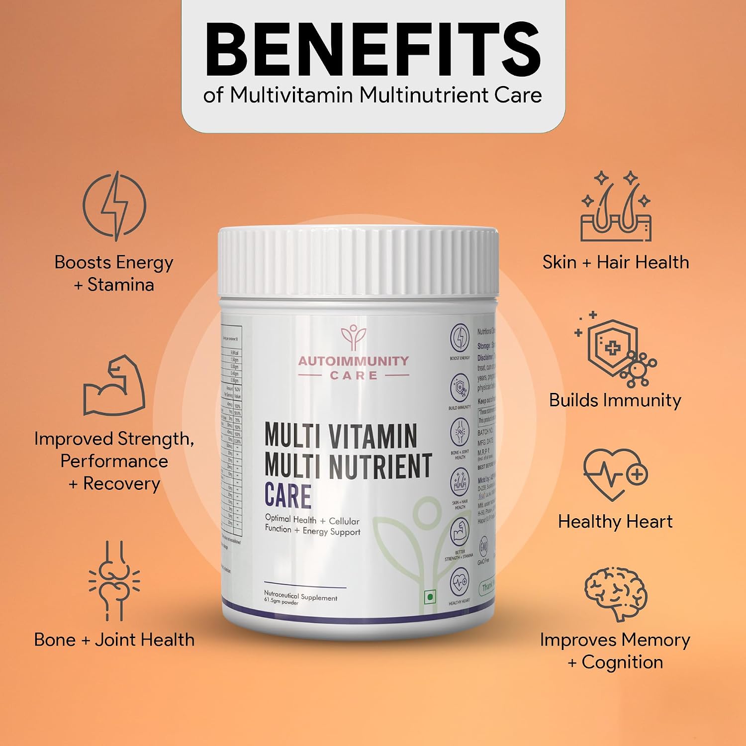 Autoimmunity Care Multivitamin Multi Nutrient Care , Daily Multivitamin With A, D, E, K, B - Complex, C, Multiminerals, Micronutrients For Optimal Health, Cellular Function | 100gm 0.2lbs
