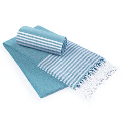 Destin Home Turkish Peshtemal Beach Towels 700 Gsm | Cotton Soft, Lightweight, Quick-Drying & Absorbent For Beach Pool Spa Picnic Travel (Aqua)- Set Of 2