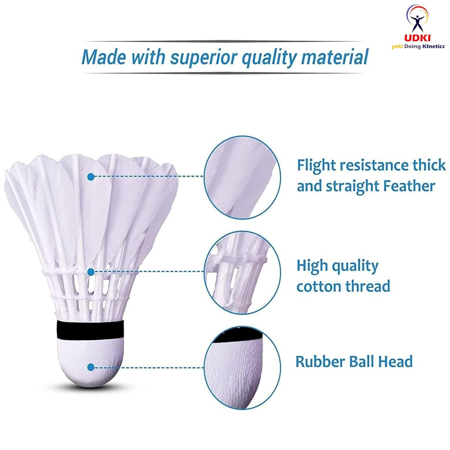 Udki No.A5 Badminton Shuttlecocks White Feather , Speed 77 | For Professional Players , Pack of 12