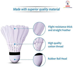 Udki No.A5 Badminton Shuttlecocks White Feather , Speed 77 | For Professional Players , Pack of 12