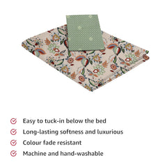 180 TC Print Cotton 1 Single Bedsheet With 1 Pillow Cover - 60 X 90 Inches, Cream & Green | Soft & Breathable Fabric, Skin-Friendly Bed Sheet For All Seasons