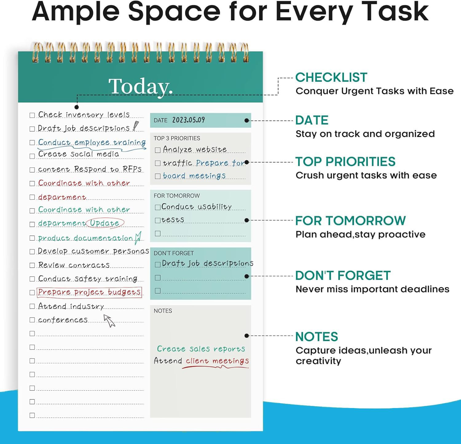 A5 To Do List Notepad - Daily Planner Undated 50 Sheets/100 Pages Tear Off (Green) Pack Of 1