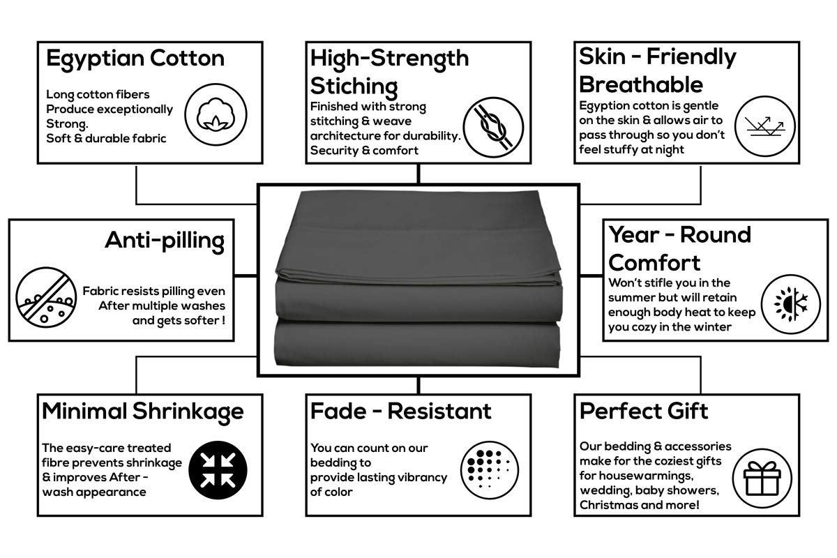 100% Cotton Double Bedsheets King Size - 108 X 108 Inches, Dark Grey | 750 Thread Count Sateen Finish Luxuries - Ideal For Guest Room, Hotel Quality | 1 Piece Bed Sheet