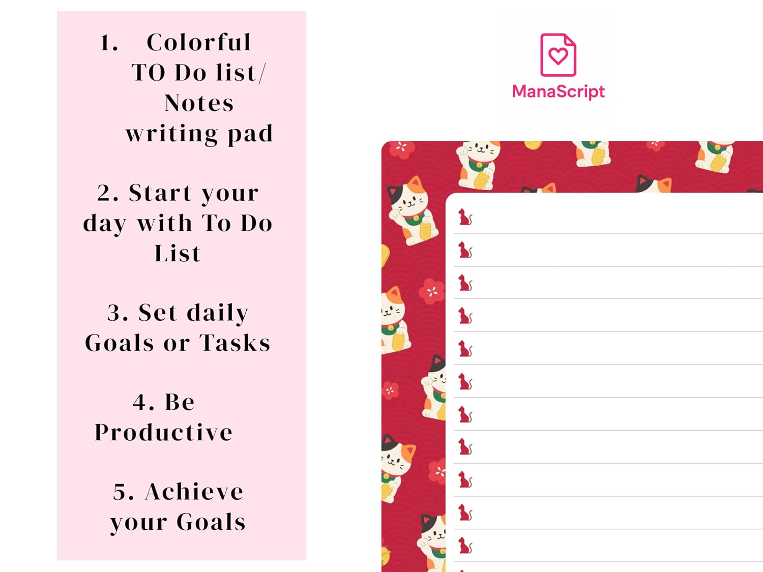 A5 Notes/To Do List Notepad, Beautiful Daily Checklist Pad, Tear-Off Sheets (Cat) Pack Of 1