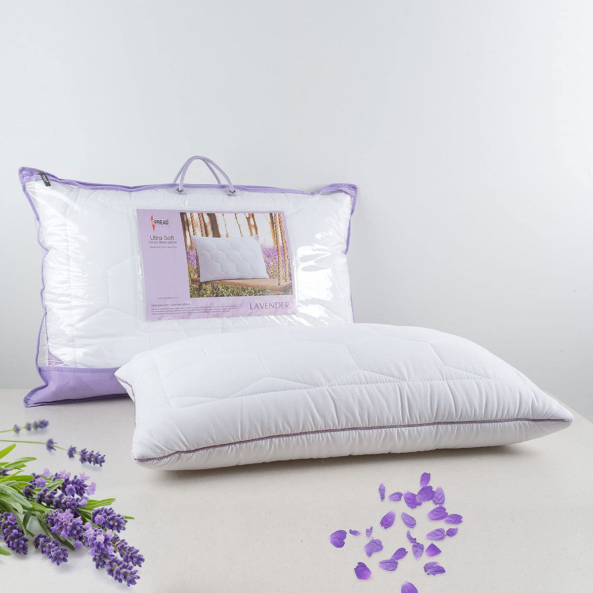 Lavender Suede Fabric Pillow With Microfiber Filling Pillow, White, Size - 45 X 68 Cm | Perfect For Side Sleepers, Back & Stomach Sleepers | Hypoallergenic, Bed Pillow - Pack Of 2