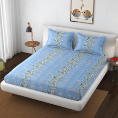 Premium Heavy Cotton Double Bedsheets With 2 King Size Pillow Covers | 72 X 78 Inches, Sky Blue - Double Bed With All Around Elastic | 350 Thread Count