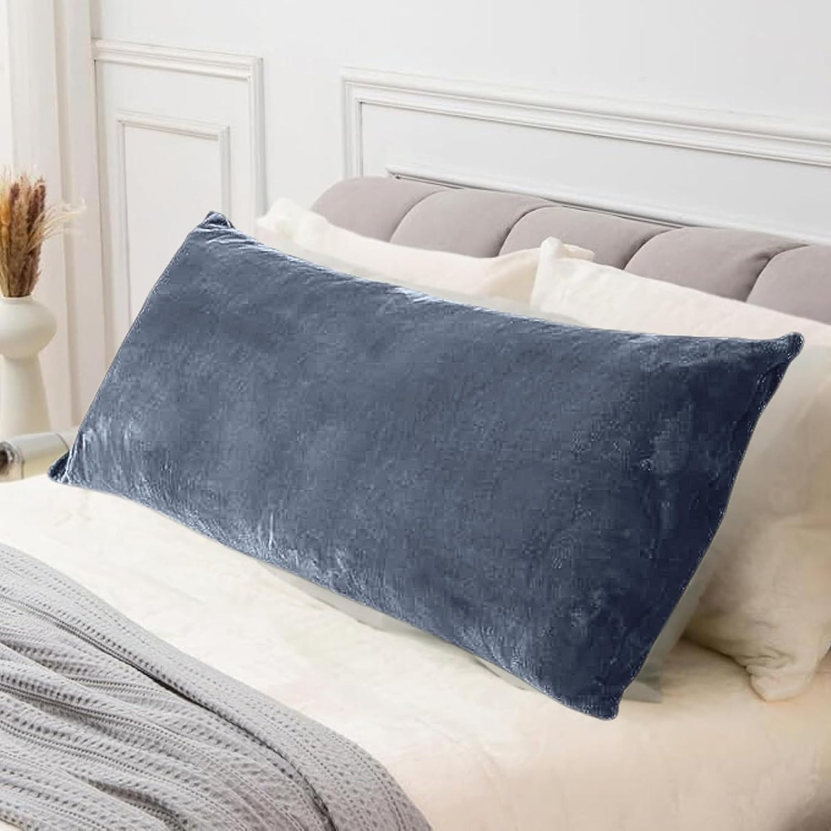 Full Body Pillow, Long Sleeping, For Side Sleeping Hugging, Cuddling, Relaxing, Dark Grey - 54 X 18 Inches | For Pregnancy Comfort, Velvet Pillow With Removable Cover, Adjustable Pillow