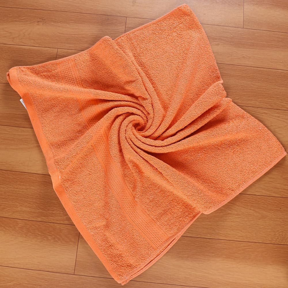 Fezora 100% Cotton Bath Towel 450 Gsm | Ultra Soft, Quick Dry, High Absorbency, Skin-Friendly Large Size Bath Towel (Orange)