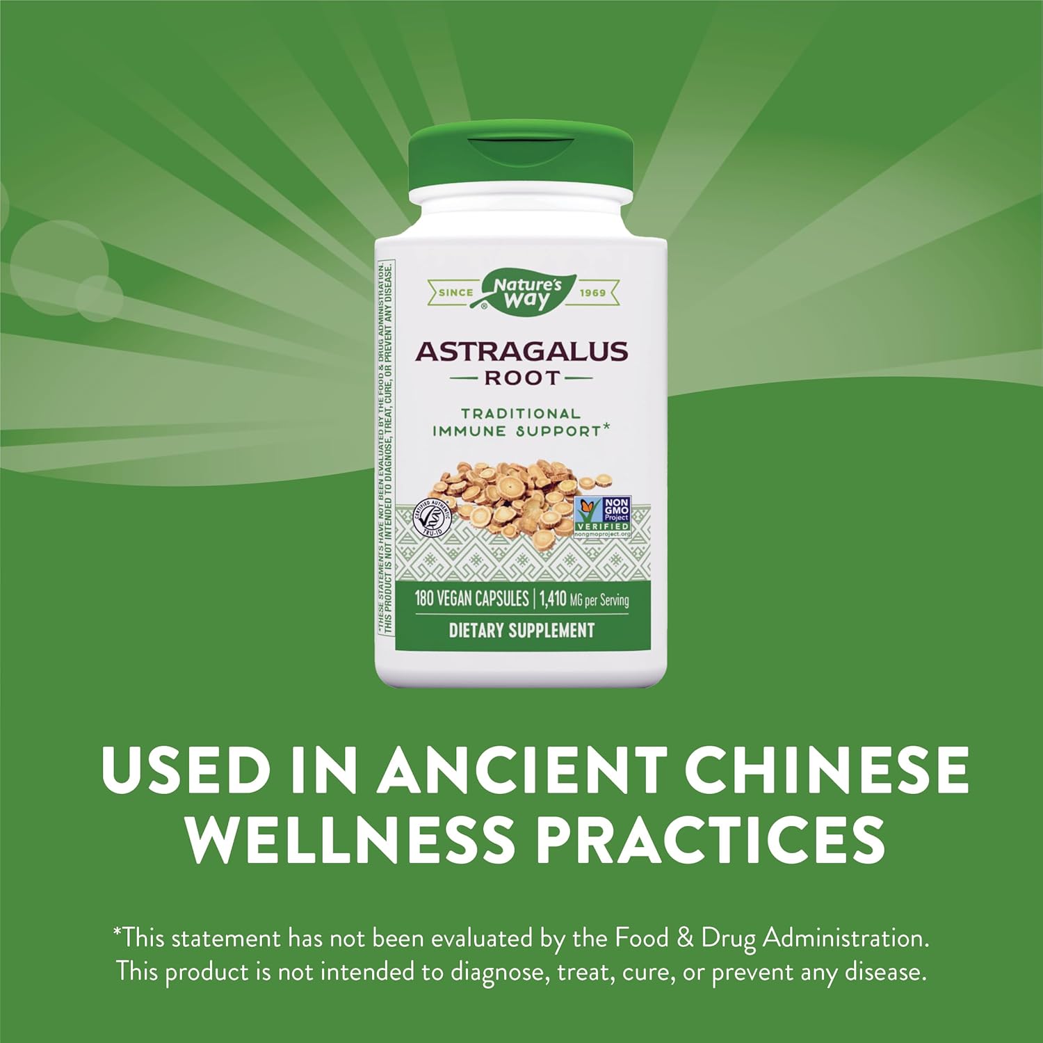 Nature's Way Astragalus Root, Supports Traditional Immune Health, Gluten Free, Vegan, Non Gmo | 180 Vegan Capsules 200gm 0.4lbs