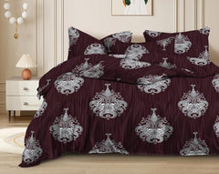 Printed Queen Size Double Bed Bedsheet With 2 Pillow Cover | 60 X 78 Inches, Wine - Breathable, Stain & Wrinkle Resistant | All Around Elastic Fitted Bedsheet