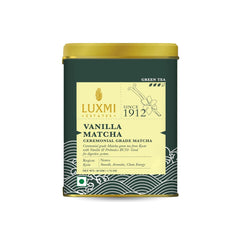 Luxmi Estates Vanilla Matcha + Probiotics Green Tea - 50gm, 1.7 Ounce | USDA Certified Organic Tea - Pure Ceremonial Grade Matcha Green Tea Powder | Caffeine Free Green Tea