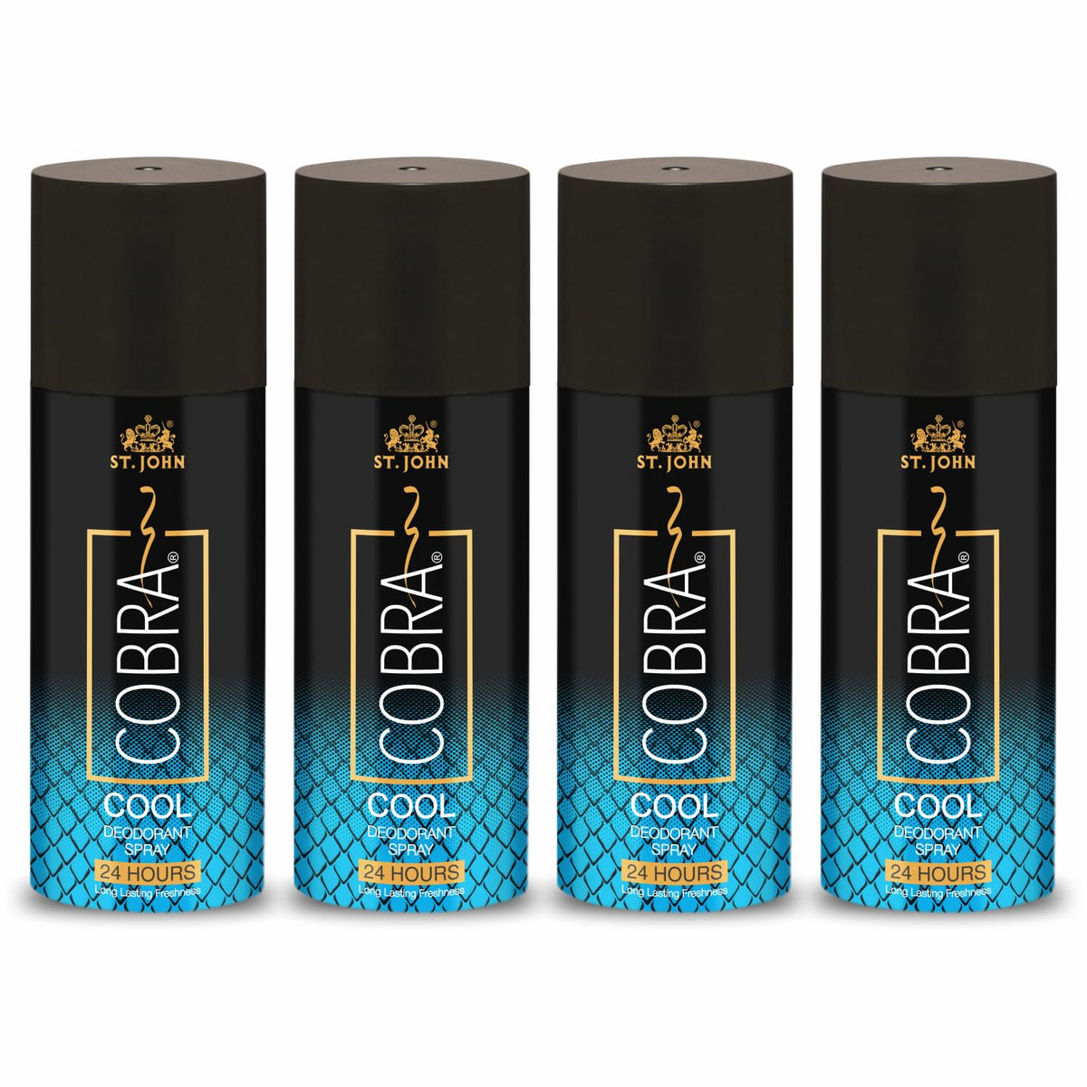 St. john Cobra Cool Deodorant Body Spray 600ml 20.2 Fl.oz. Pack Of 4 | Perfect Gift Set For Husband & Wife | Long Lasting Fragrance