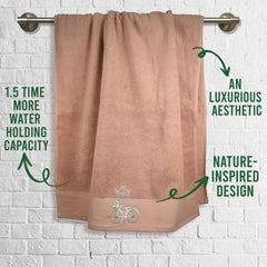 Rangoli 100% Cotton Martin Bath & Hand Towels 900 Gsm | Quick Dry, Ultra Soft, Highly Absorbent Printed Bath Towel - Peach (Set Of 3)
