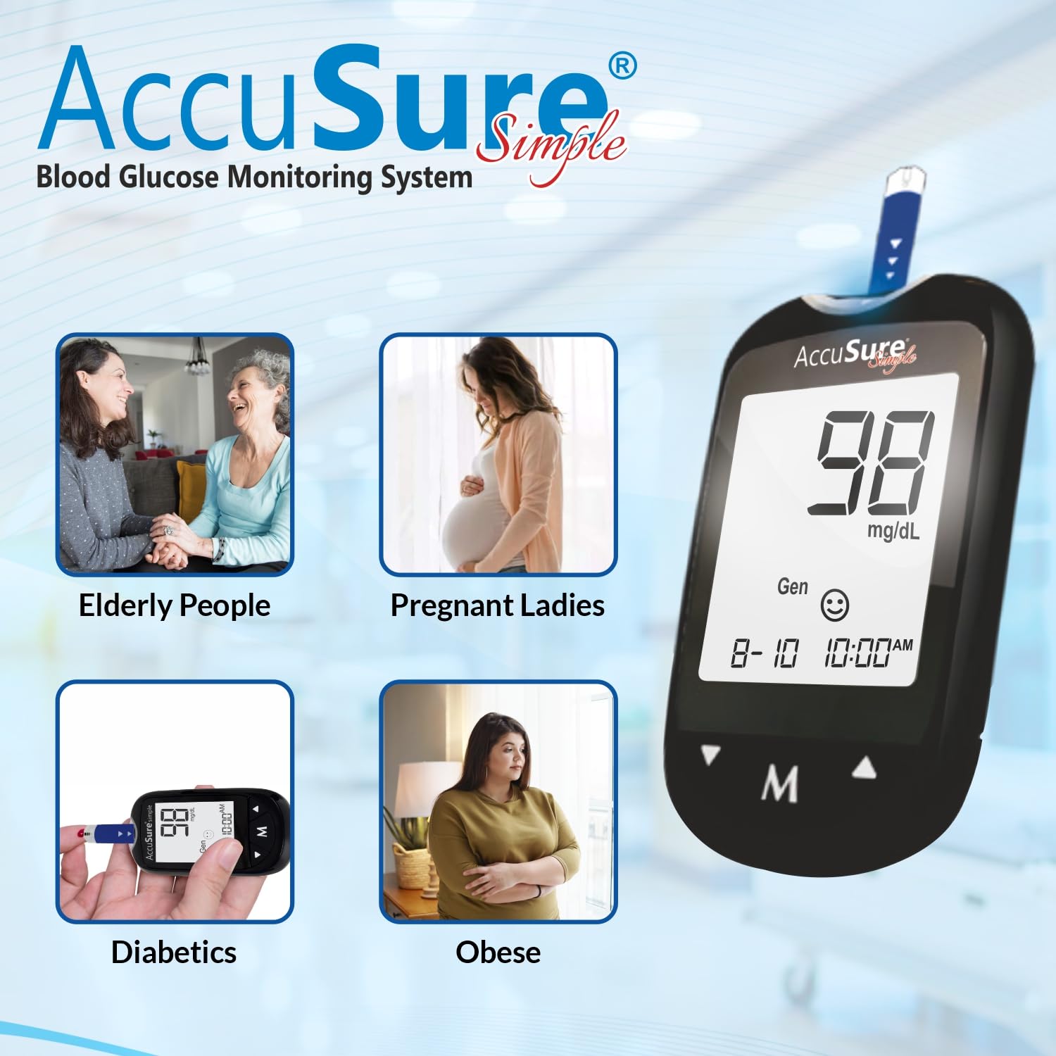 AccuSure Instant Digital Simple Glucometer Kit With 25 Strips+ 10 Lancets+ 1 Lancing Device For Accurate Blood Glucose Sugar Testing Machine