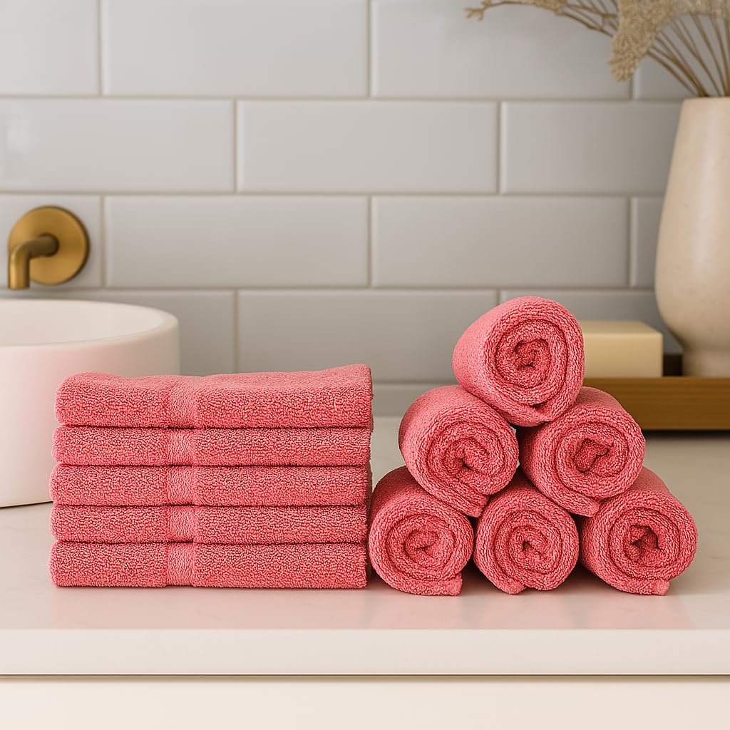 Caslino Small Cotton Face Towels 2000 Gsm | Soft & Absorbent Towel For Women & Men - Coral Red (Set Of 24)