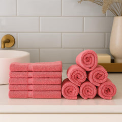 Caslino Small Cotton Face Towels 1200 Gsm | Soft & Absorbent Towel For Women & Men - Coral Red (Pack Of 12)