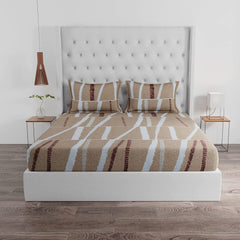 King Size Bedsheet With 2 Pillow Covers - 110 X 108 Inches, Beige & White | Ideal For House, Guest House, Hotel | Soft & Comfortable Sleep Experience