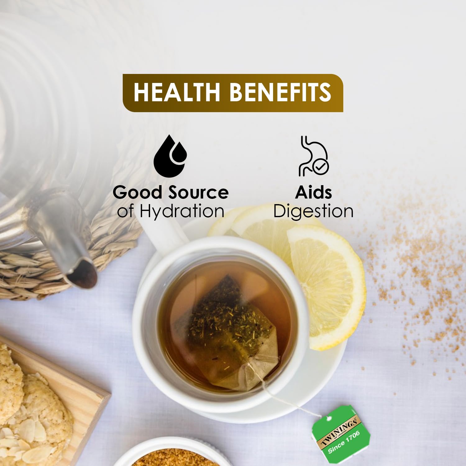 Twinings Green Tea & Lemon - 50gm, 1.7 Ounce, 25 Enveloped Tea Bags | Deliciously Sweet & Tangy Lemon - Low Caffeine Green Tea