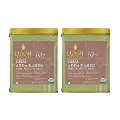 Luxmi Estates Chai Adda Barie Black Tea Pack Of 2 - 100gm Tin, 3.5 Ounce Each | USDA Certified Organic Masala Black Tea Blend - Indian Spice Chai Enriched With Cinnamon & Cardamom