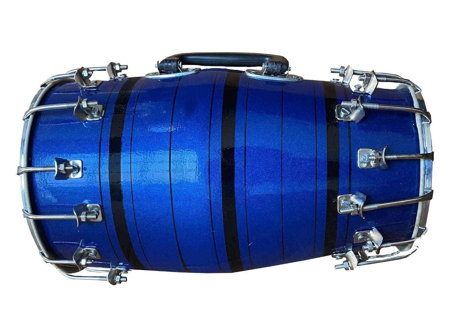 Baby Shiny Beautiful Color Dholak, Blue - First Double Nut & Bold Fitting | Made From Mango Wood & Skin Leather - Nickel Plated Bolts & Nuts Tuning