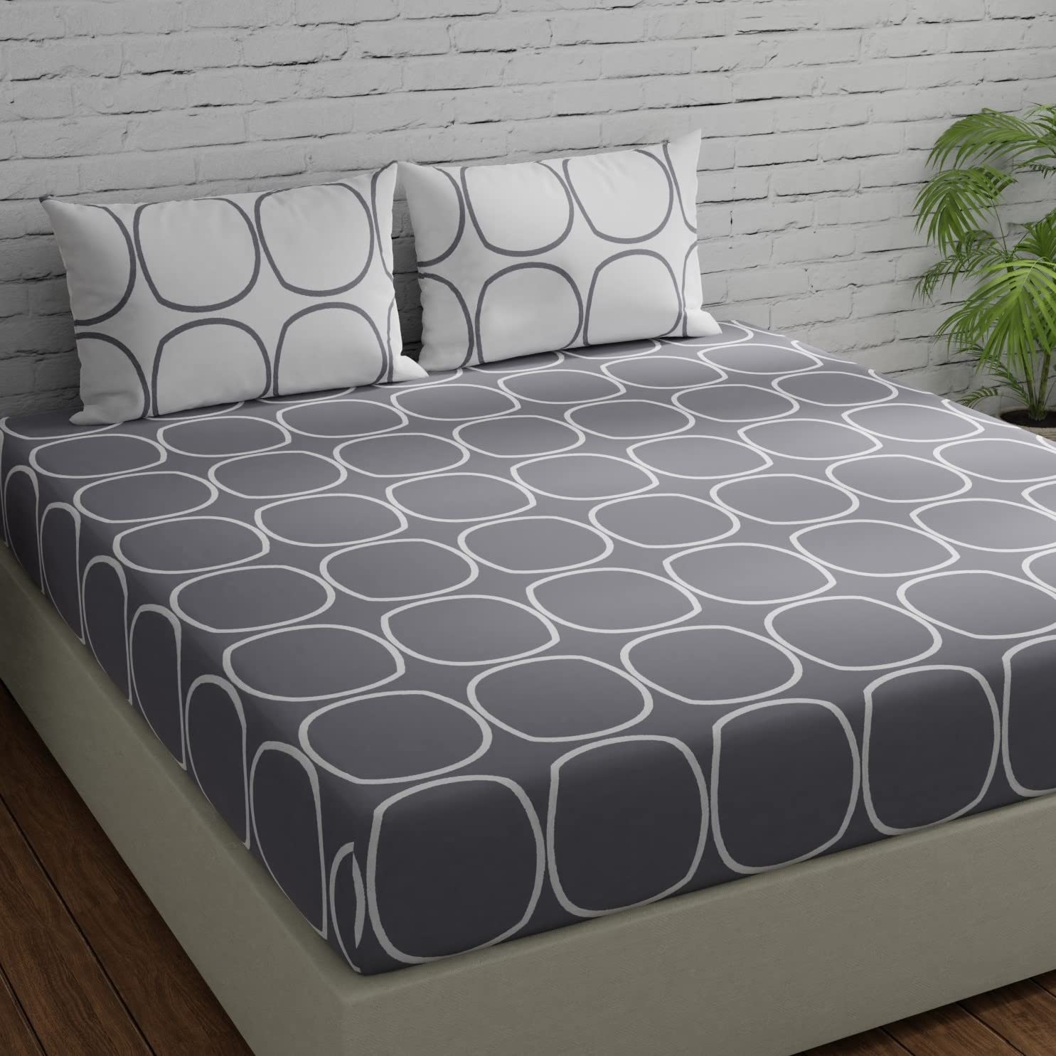 Bedsheet For Double Bed King Size With 2 Pillow Covers - 108 X 108 Inches, Grey & White | Beautiful Bedsheets Are Perfect Gifting For Festivals