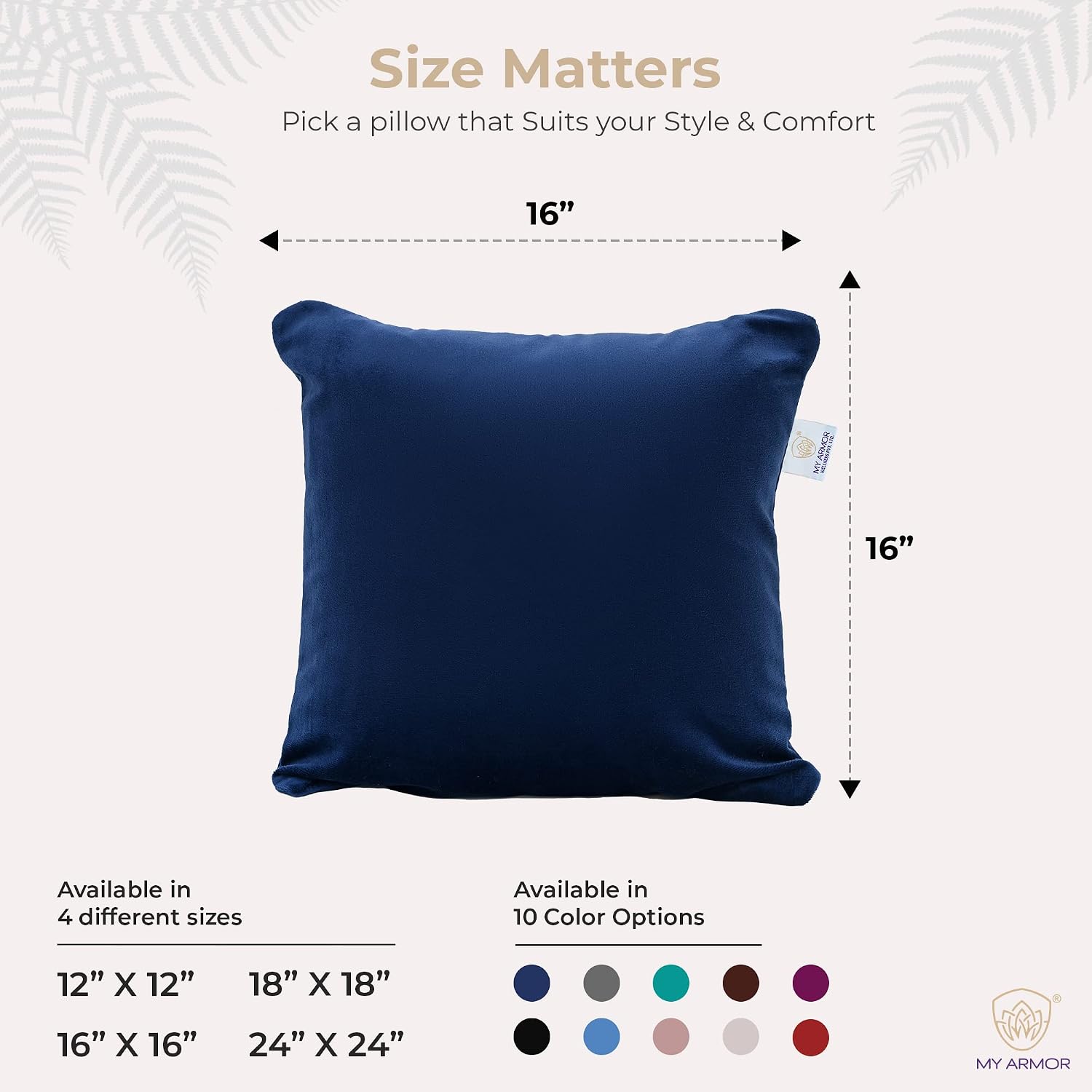 Microfiber Square Soft Pillow Cushion For Sofa & Bed, Navy Blue - 16 X 16 Inch | Fluffy For Comfort & Back Support | Breathable, Washable | Premium Velvet Outer Cover With Zip - Pack Of 5