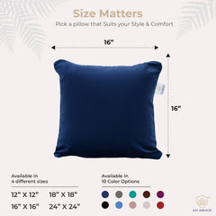 Microfiber Square Soft Pillow Cushion For Sofa & Bed, Navy Blue - 16 X 16 Inch | Fluffy For Comfort & Back Support | Breathable, Washable | Premium Velvet Outer Cover With Zip - Pack Of 5