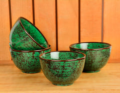 Studio Pottery Ceramic Dinner Serving Bowls Set Of 4 - 200ml Each, Seaweed Green | Vegetable & Dessert Serving Bowls - Ceramic Katoris