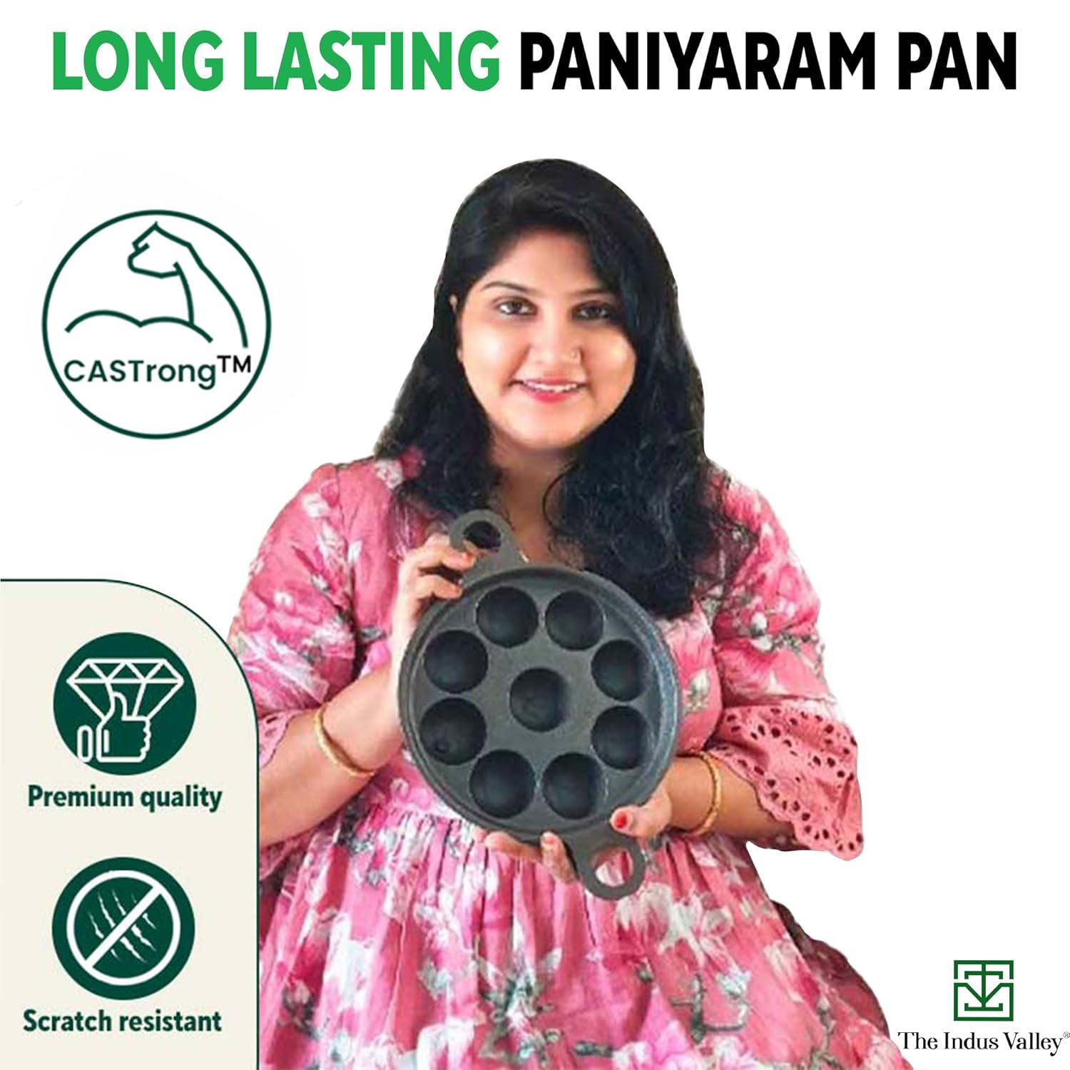 Super Smooth Black Cast Iron Paniyaram Pan With Glass Lid - 9 Pit, 20.8 Cm, 8.2 Inch, 2.7 Kg | Gas Compatible, Pre-Seasoned, 100% Toxin-Free, Naturally Non-Stick, Long Lasting