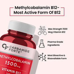 Carbamide Forte Vitamin B12 Tablets 1500mcg - Active Form Of Methylcobalamin B12 Supplement For Men & Women | 90 Veg Tablets 150gm 0.3lbs