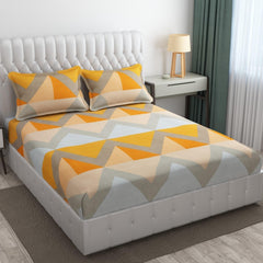 Printed Single Size Bedsheet With 1 Pillow Cover (36 X 78 Inches, Yellow & Cream) | All Around Elastic Fitted Bedsheet | Soft Touch, Wrinkle Resistant, Skin Friendly