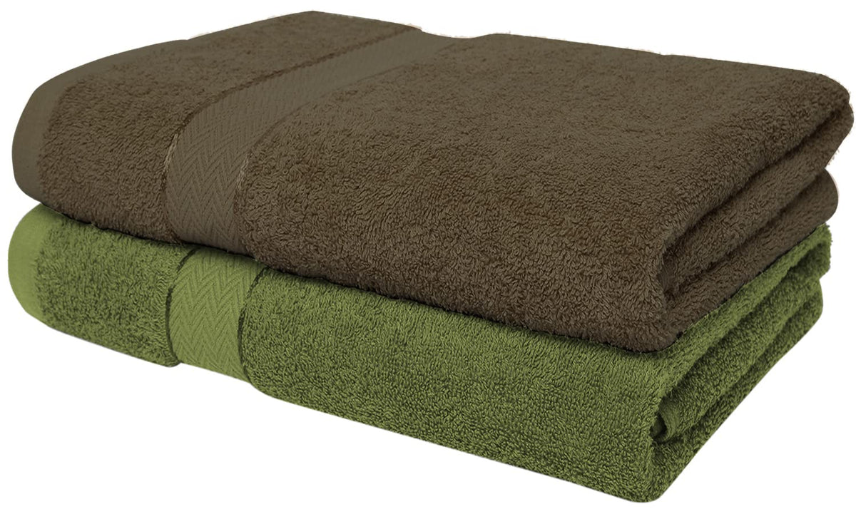 Cloth Fusion 100% Cotton Bath Towels 500 Gsm Large Size Set Of 2, Ultra Soft Bath Towel For Women & Men (Green & Brown)