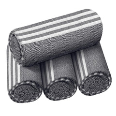 Destin Home Turkish Peshtemal Beach Towels 1.5 Kg | Cotton Soft, Lightweight, Quick-Drying & Absorbent For Beach Pool Spa Picnic Travel (Black)- Set Of 4