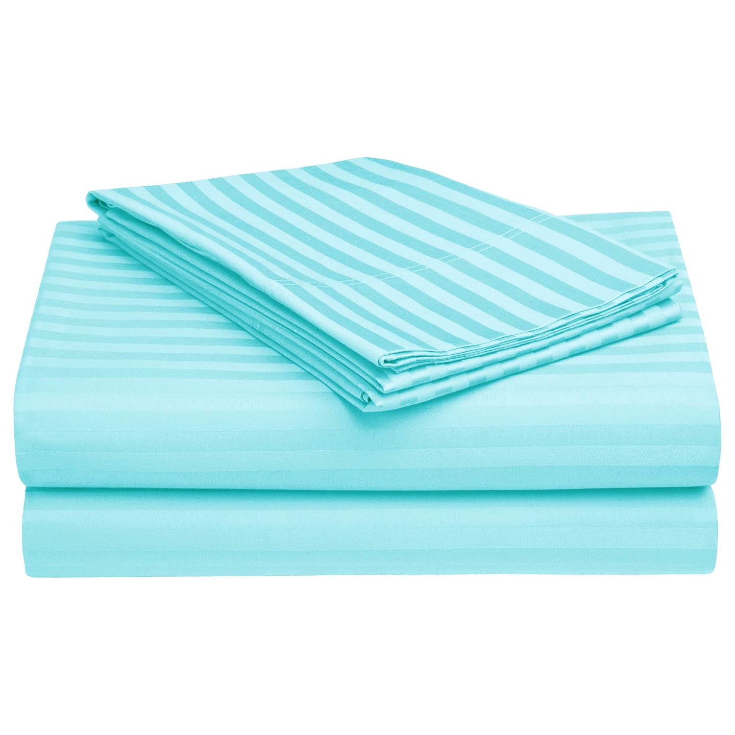 Satin Stripes King Size Cotton Bedsheet With 2 Pillow Covers - 108 X 108 Inches, Sky Blue | Perfect For Home Decor, Guest House | Ideal For All Seasons
