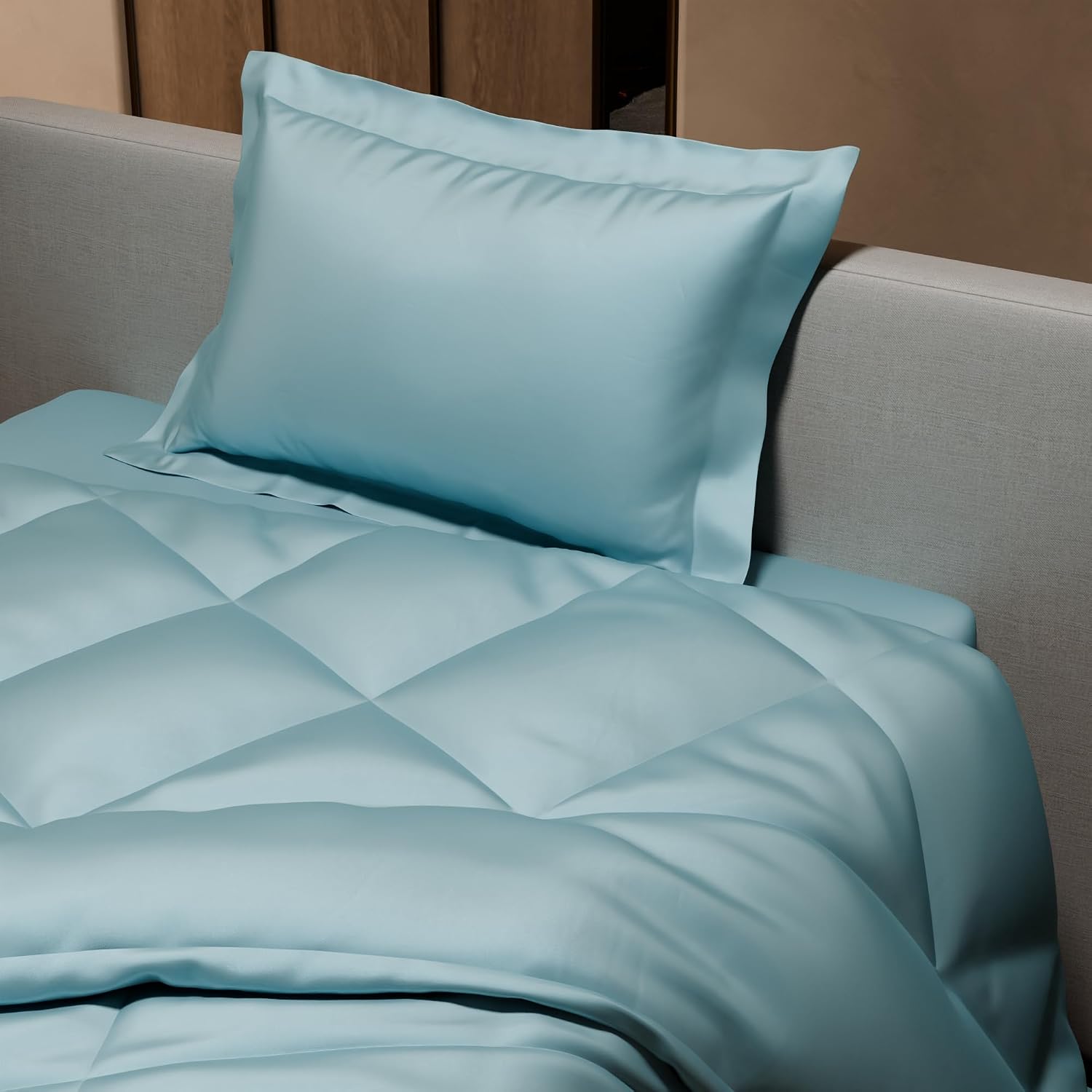 Single Bedsheet + Comforter With 1 Pillow Covers - 60 X 90 Inches, Dreamy Blue | Ideal For Gift Special Occasions | Perfect Romantic Bedsheet For Couples