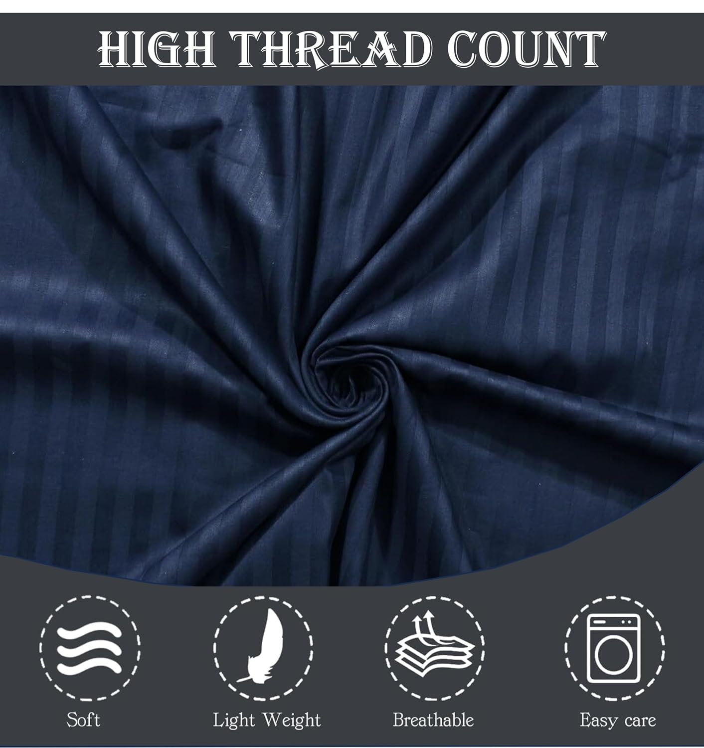 Striped Navy Blue Bedsheet For King Size With 2 Pillow Cover (90 X 95 Inches) | Softer & Durable For All Season | Ideal For Daily Use Home Bedsheet