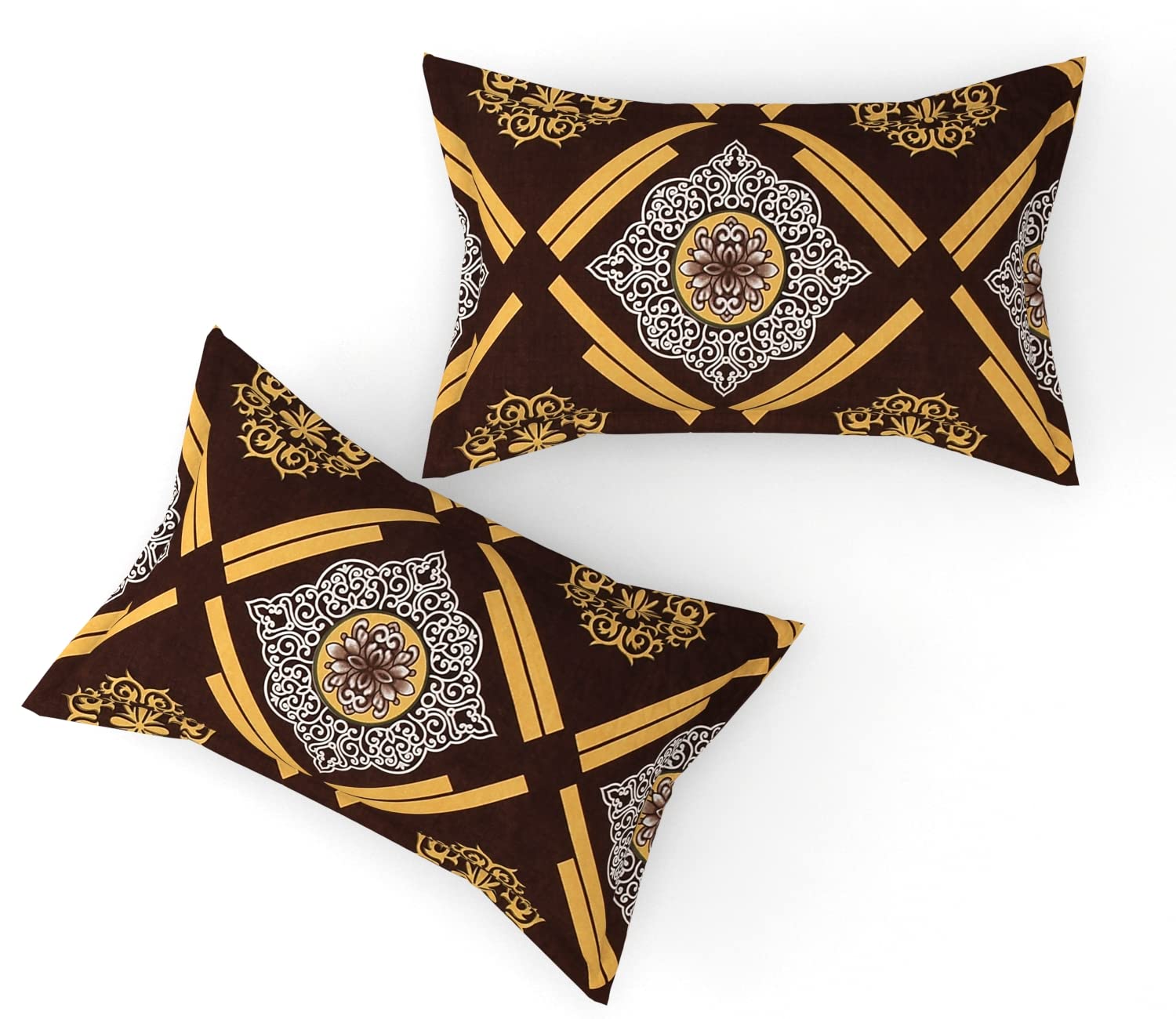 King Size Bedsheet With Two Pillow Cover (Size - 78 X 72 Inches, Dark Brown) | Elastic Fitted Floral Bedsheet | Best For Festival Gifting
