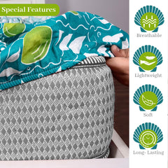 Printed King Size Double Bedsheet With 2 Pillow Cover For Bedroom | 78 X 72 Inches, Sea Green & White - All Around Elastic Fitted | Ideal For Everyday Use
