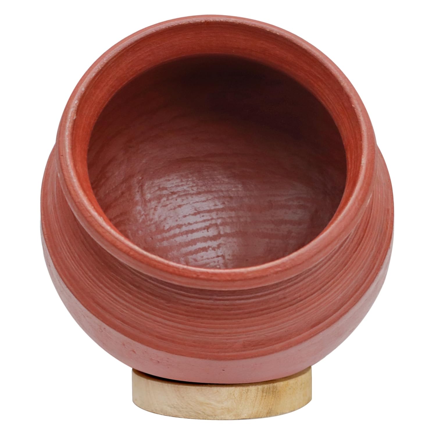 Deep Burned Uncoated Clay Rice Pot Or Mitti Handi With 2 Wooden Spatulas Complimentary For Cooking & Serving - Red, 3 Liters | Pre-Seasoned Mud Pot - Unglazed, Double Fired, Hand Crafted