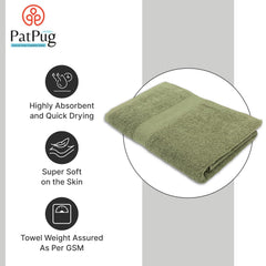 PatPug 100% Indian Ultra Soft Cotton Towel 380 Gsm | Highly Absorbent, Fade Resistant Large Bath Towel (Olive Green)