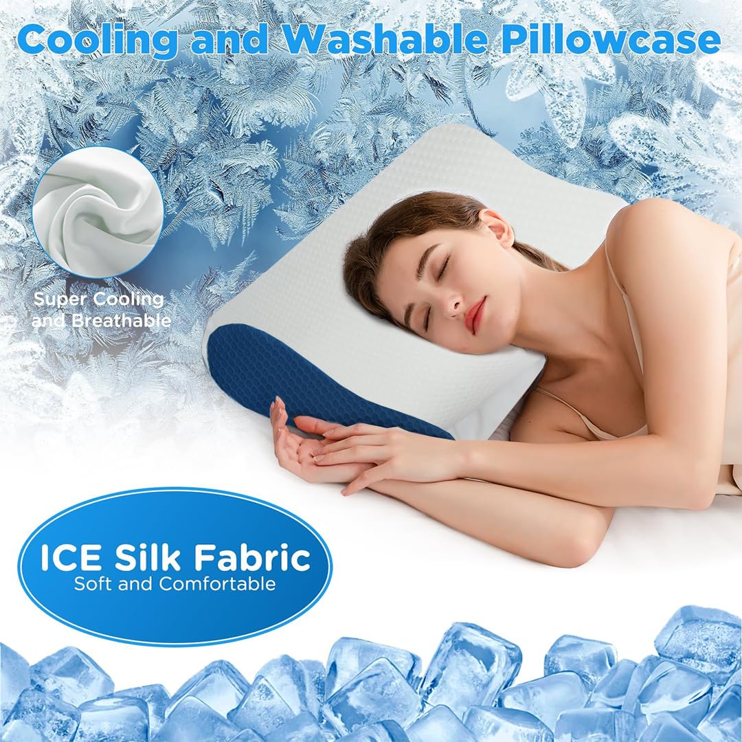 Premium Orthopedic Cool Gel Memory Foam Pillow For Neck Pain Relief, Model - Contour | For Head & Shoulder Pain Relief, Use For Head, Back, Neck | Comfortable Pillow - Pack Of 1