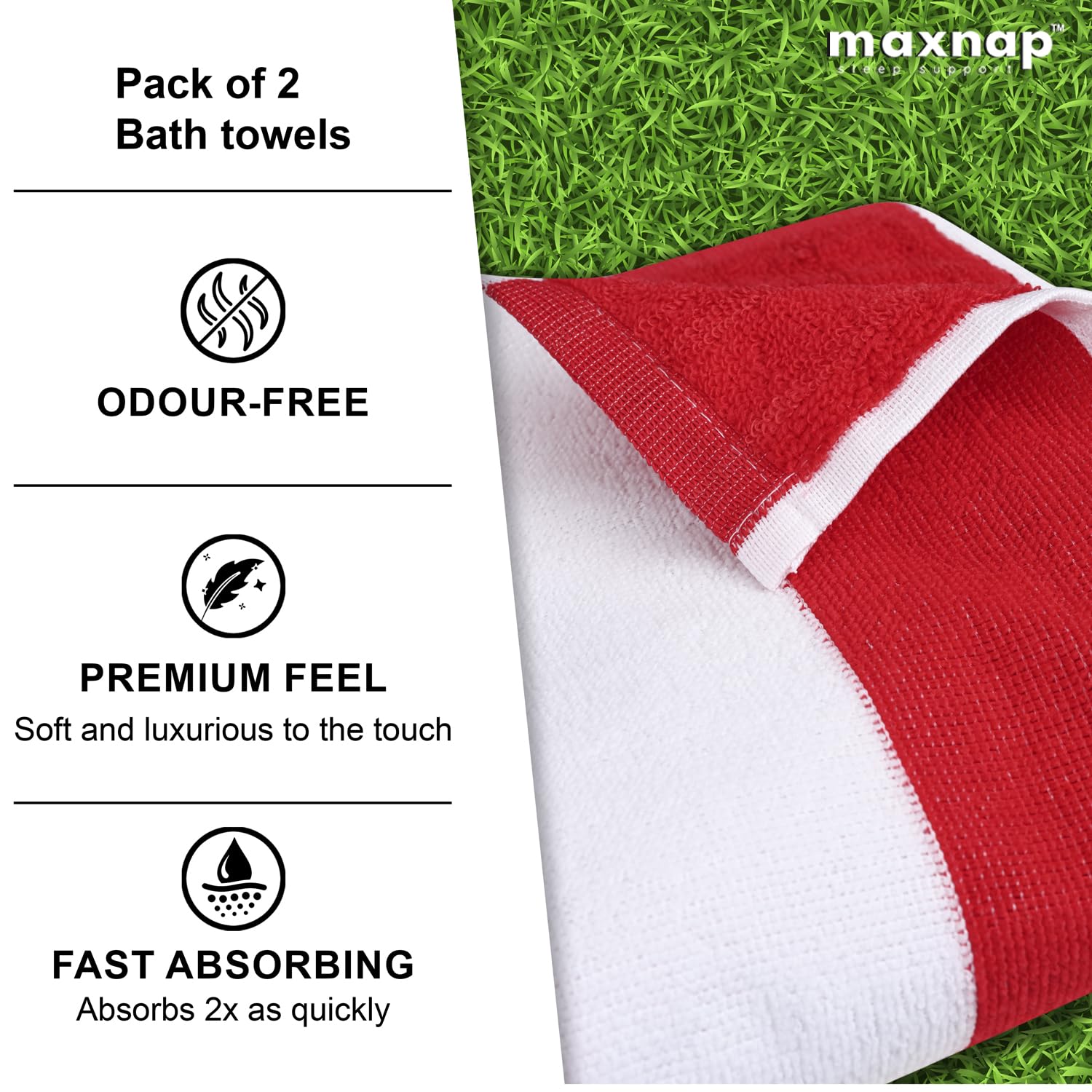 Maxnap Sunstripe Premium Cabana Striped Towel 600 Gsm | 100% Cotton, Soft & Quick-Dry Pool Towels - Set Of 2 (Red)