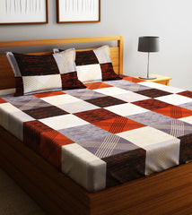 Microfiber Double Bedsheet With 2 Pillow Covers - 85 X 86 Inches, Grey & Rust Orange | Normal Hand Wash Or Machine Wash | 144 Thread Count