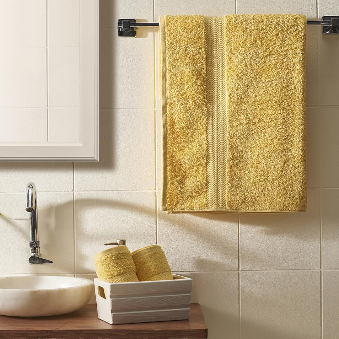 Ddecor Live Beautiful 1 Bath & 2 Hand Towel 900 Gsm (Yellow) - Pack Of 3
