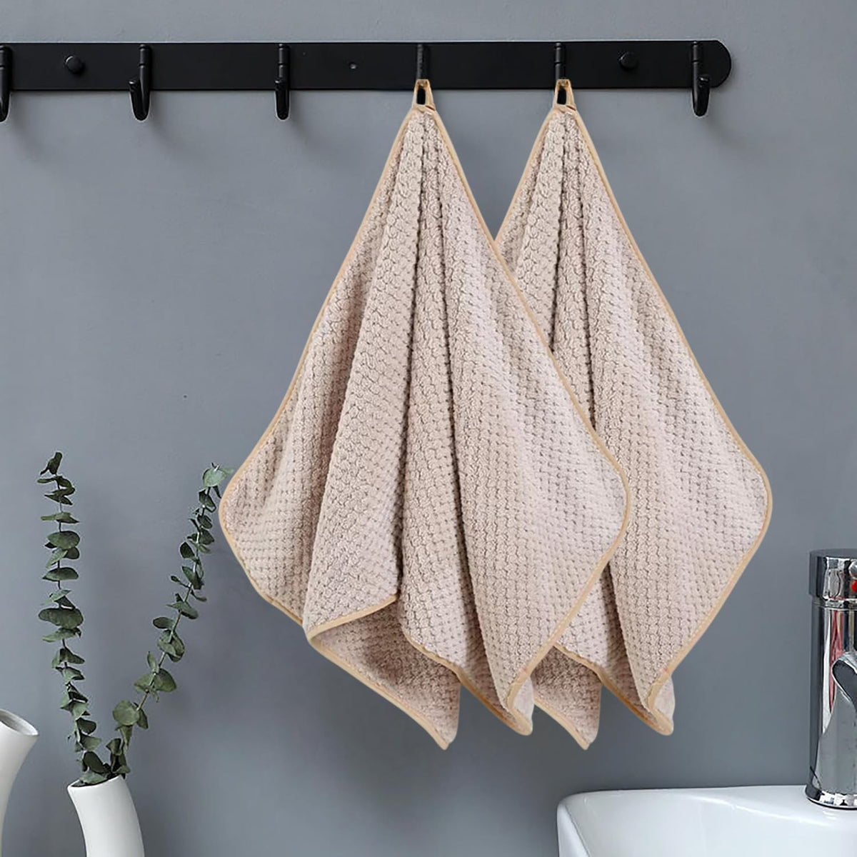 Linear Microfiber Hand Towel 240 Gsm | Highly Absorbent Hand Towels For Bathroom Soft Hand Microfiber Towel For Men & Women (Cream)- Pack Of 2
