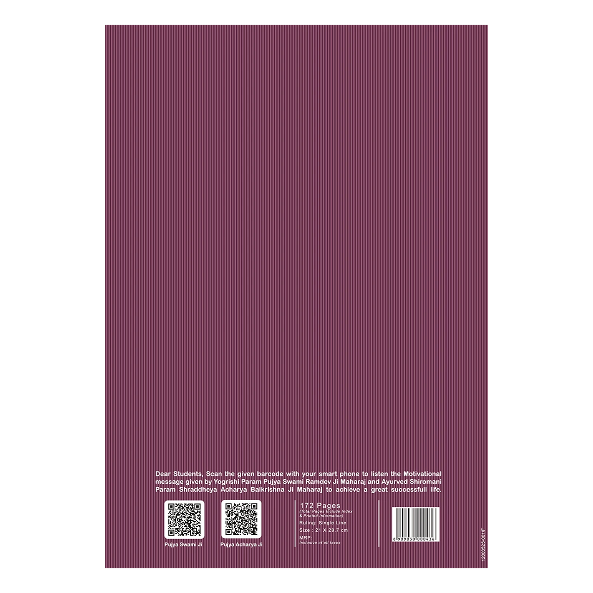 Patanjali A4 Gyanpath Notebook (29.7x21cm) Purple, 172pages Single Line, Pack Of 1