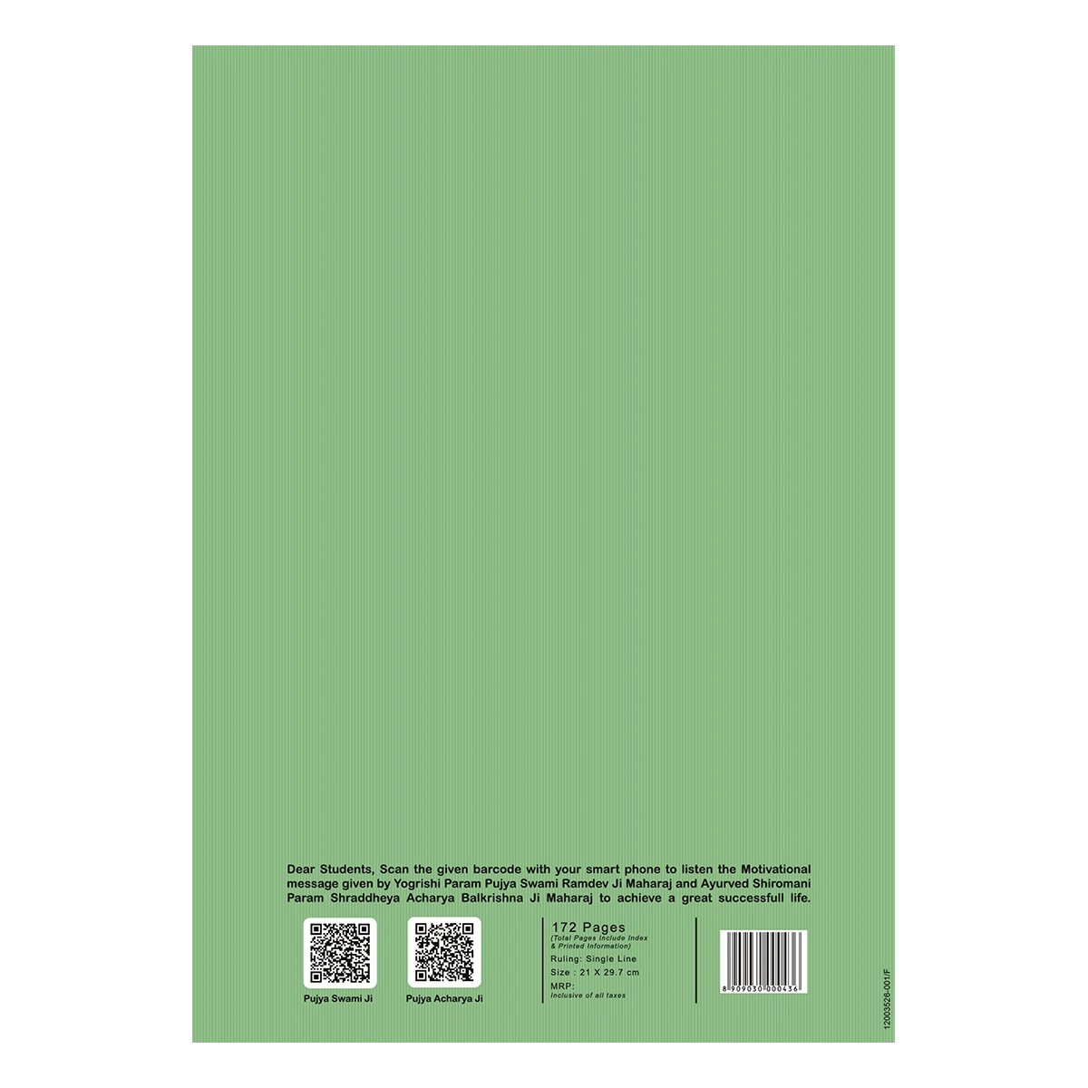 Patanjali A4 Gyanpath Notebook (29.7x21 Cm) Green, 172pages Single Line, Pack Of 1