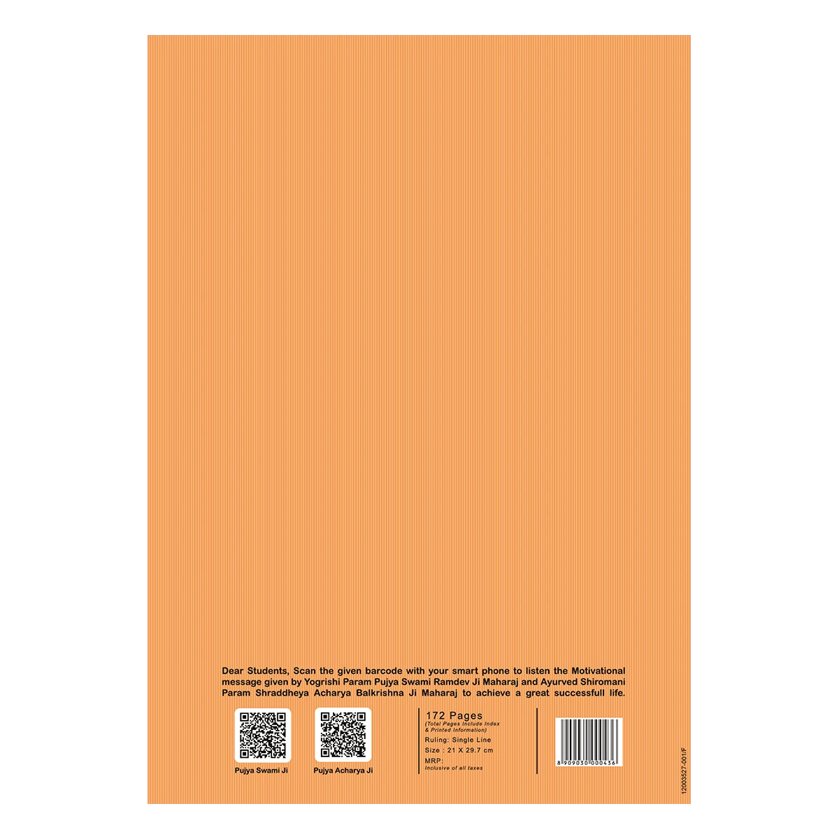 Patanjali A4 Gyanpath Notebook (29.7x21cm) Orange, 172pages Single Line, Pack Of 1