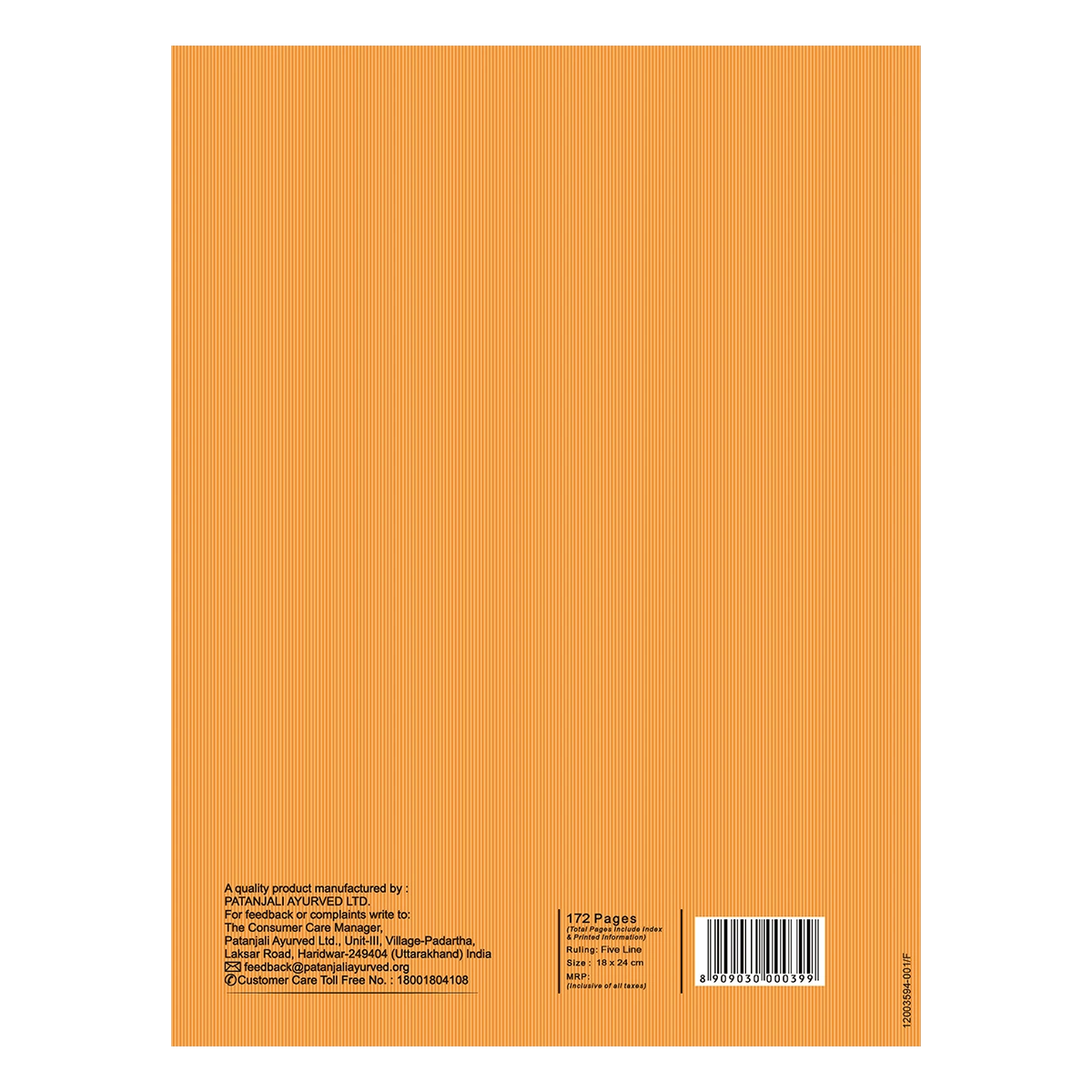 Patanjali Gyanpath Notebook (18x24 Cm) Orange, 172pages Five Line, Pack Of 1