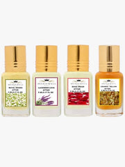 Menjewell Royal Mogra+ Lavender Love+ Rose Fresh+ Champa Yellow Attar Perfume 0.1 Fl.oz. Each Pack Of 4 | Unisex Fragrance